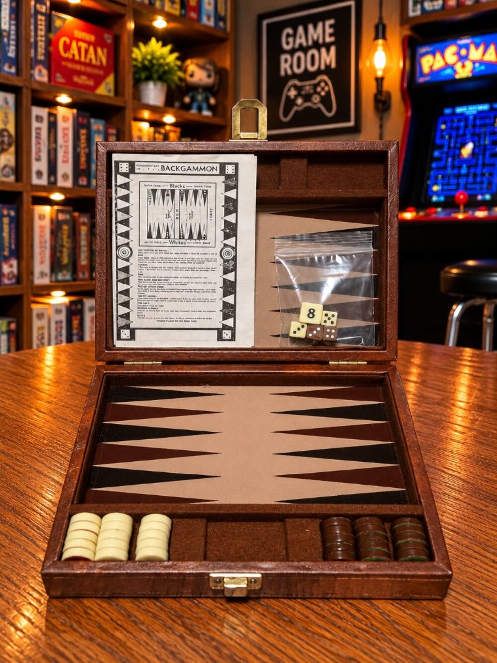 Vintage Magnetic Travel Backgammon Set - Faux Leather Case - NEVER PLAYED